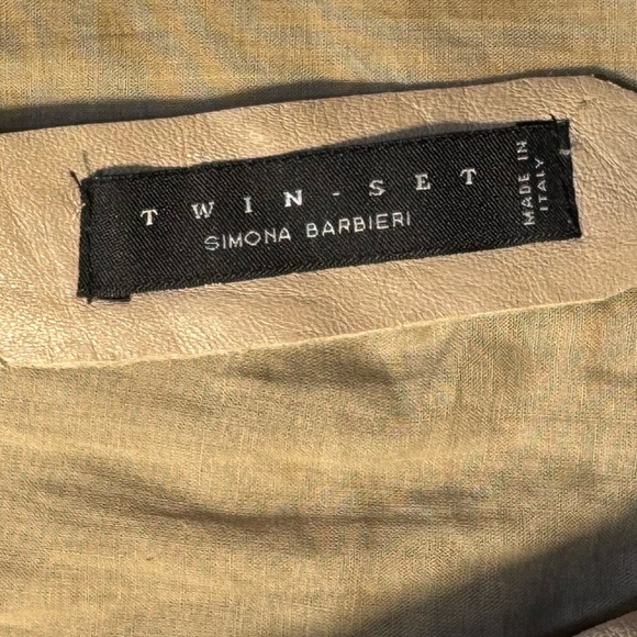 Twin Set Simona Barbieri Size small 100% Genuine Lamb Leather Beige/Gray jacket - Picture 17 of 17